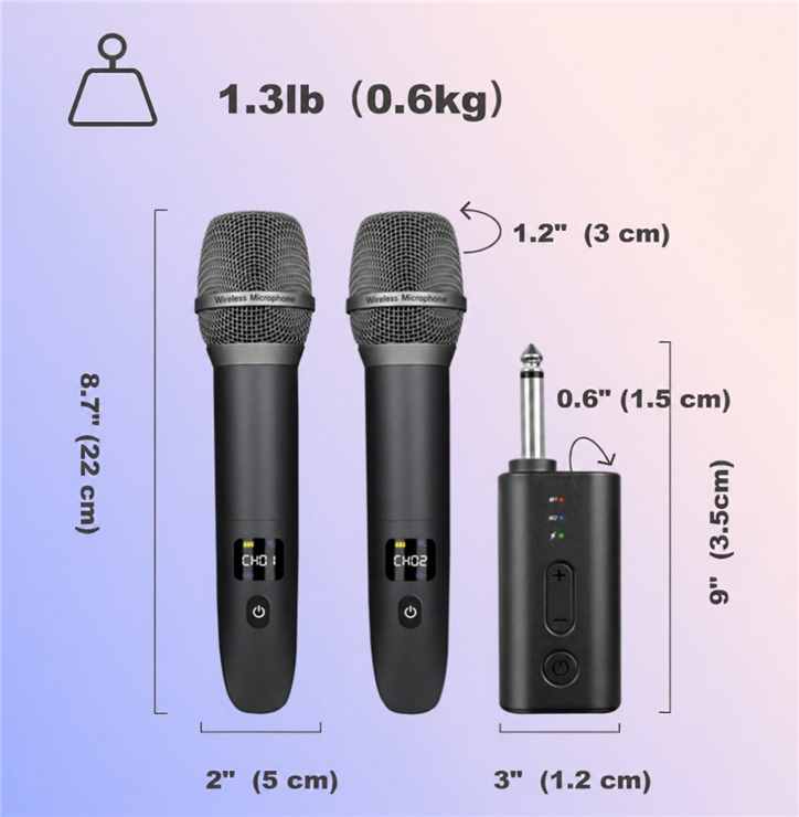IM-20 wireless microphones and receiver dimensions