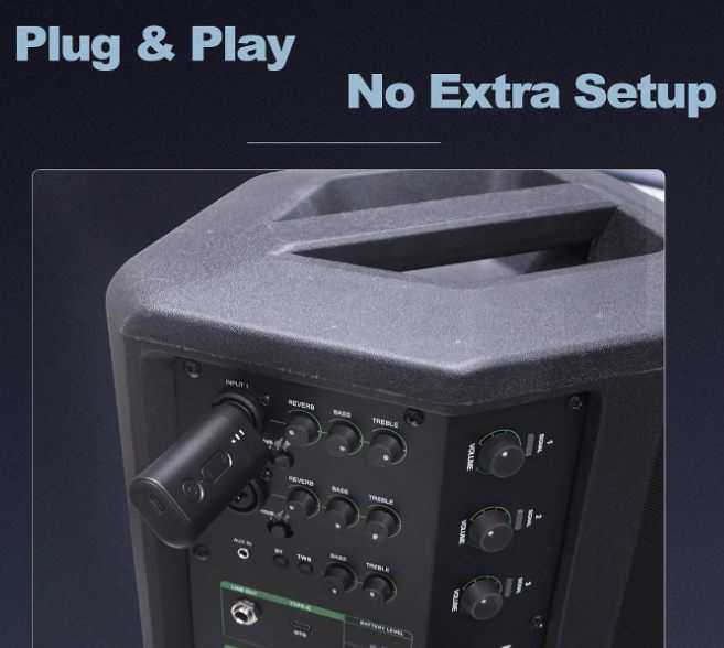 IM-20 receiver connected to a portable PA speaker input