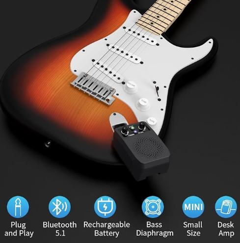 Guitarist practicing with the compact JA-05G plug-in amplifier