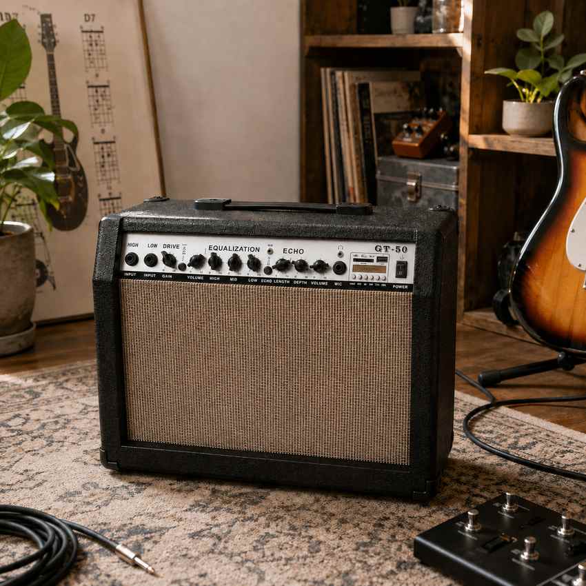 GT50 guitar amplifier in a home music room