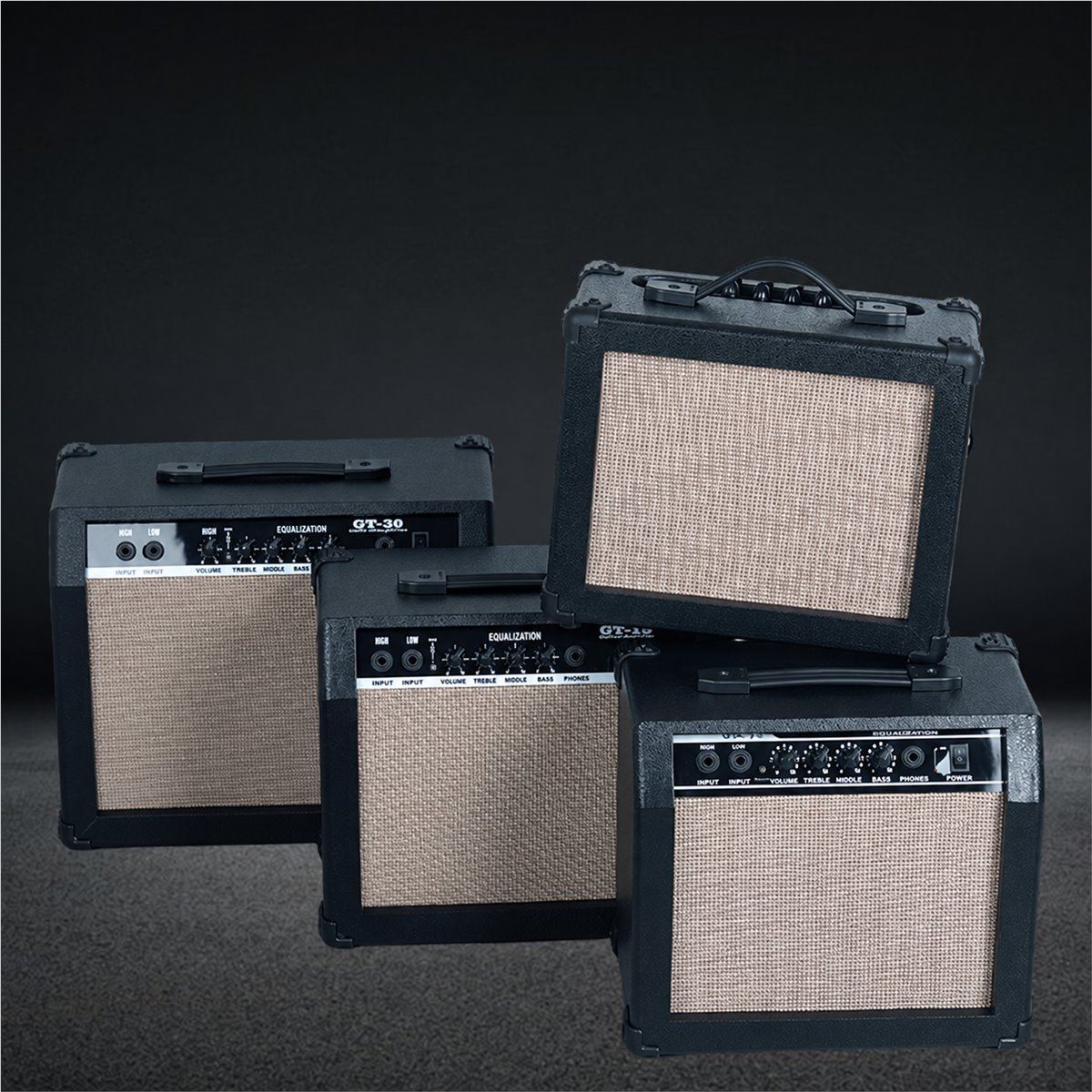 GT guitar amplifier family in multiple cabinet sizes